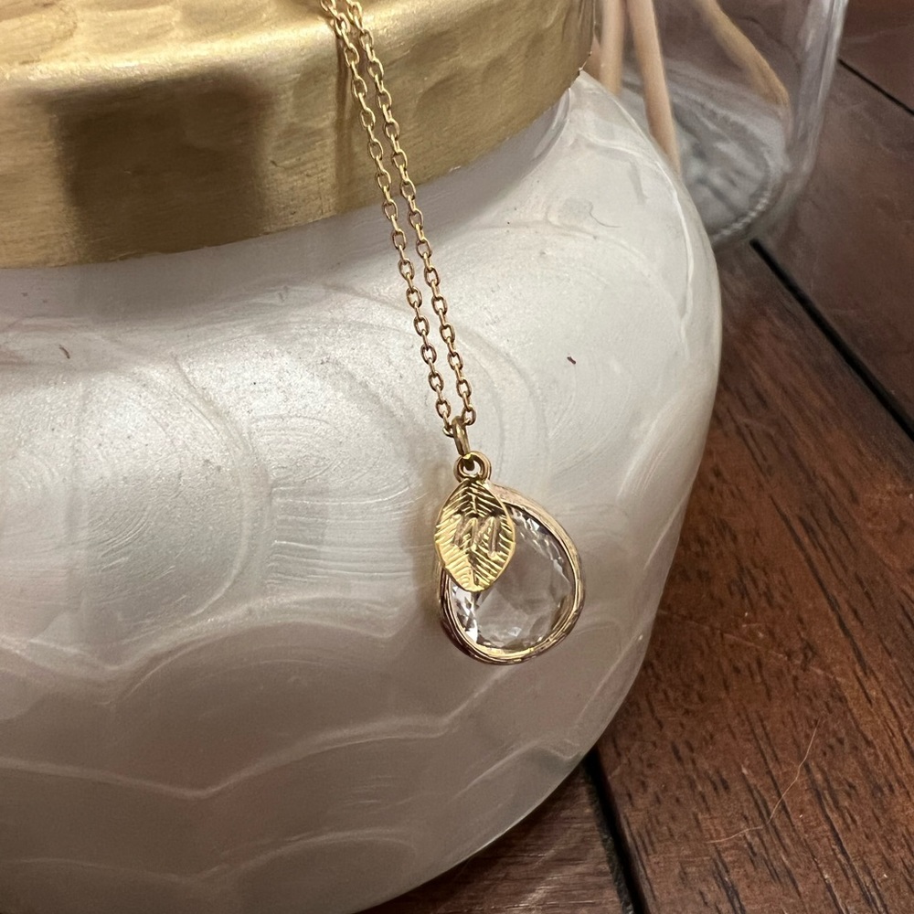 Clear stone gold initial “m” necklace